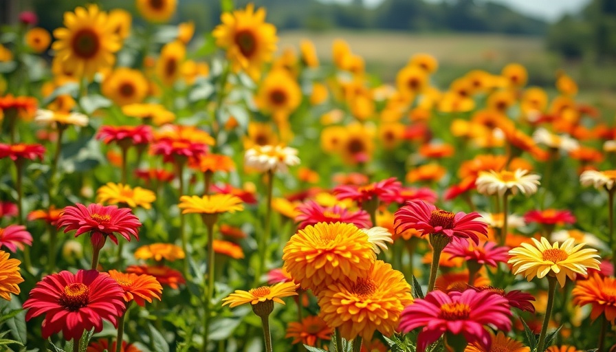 Colorful flower field at Omaha flower farm in sunny setting.