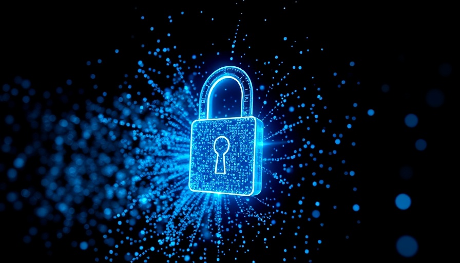 Digital lock dissolving into particles representing security.