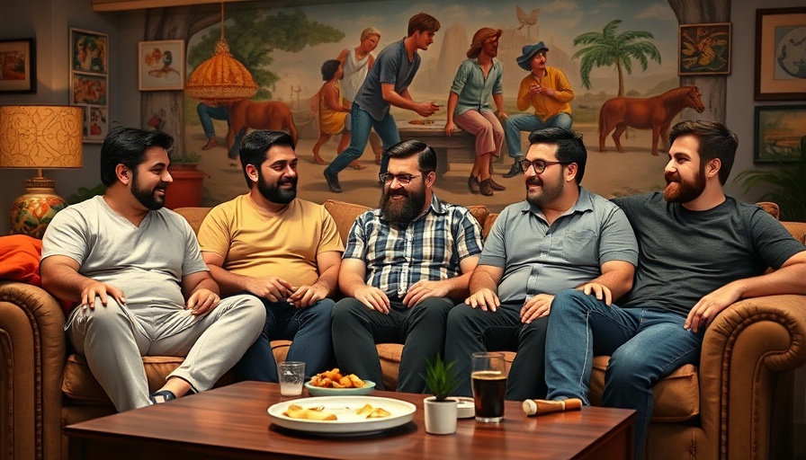 Casual group of friends relaxing in a cozy living room.
