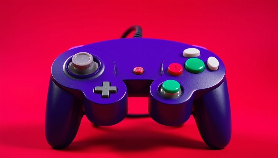 Vibrant Nintendo GameCube controller on red, showcasing classic design.