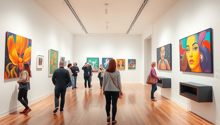 Interior of Connect Gallery Omaha with vibrant paintings.