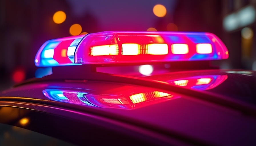 Flashing police lights on a dark street for Illinois State Police.