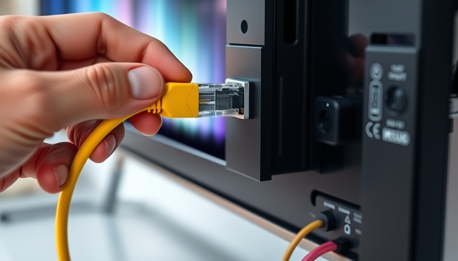 Close-up Ethernet cable connection on smart TV for better streaming.