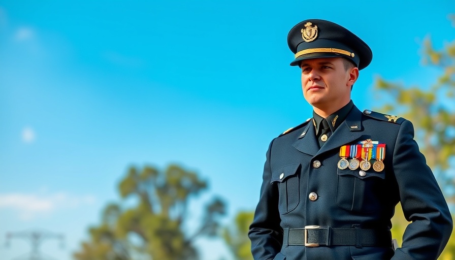 Confident military officer showcasing leadership outdoors.