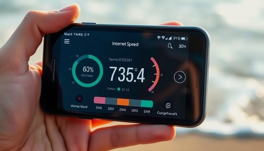 Smartphone on beach showing speed test: Why Is My Upload Speed So Slow?