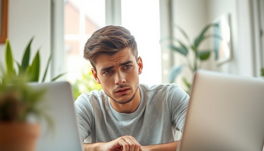 Frustrated young man looking at laptop, boost internet speed concept.