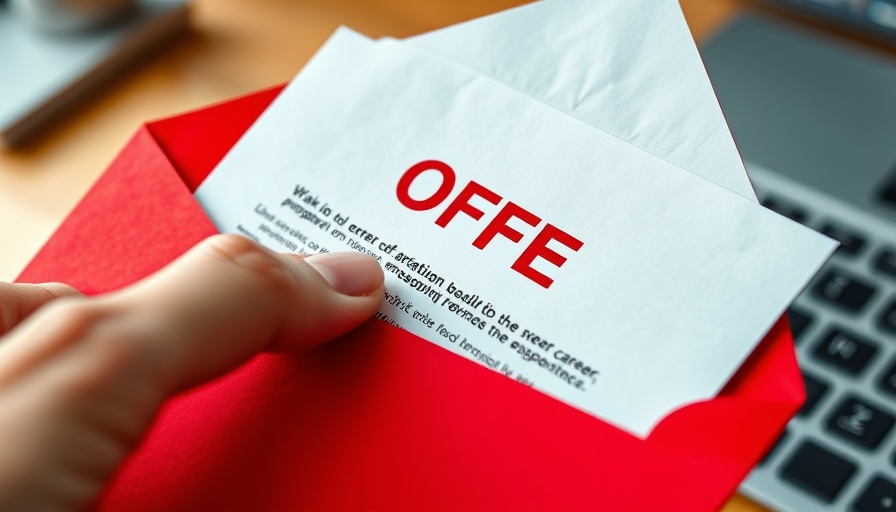 Close-up of hand with job offer letter in red envelope, boosting offer acceptance rates.