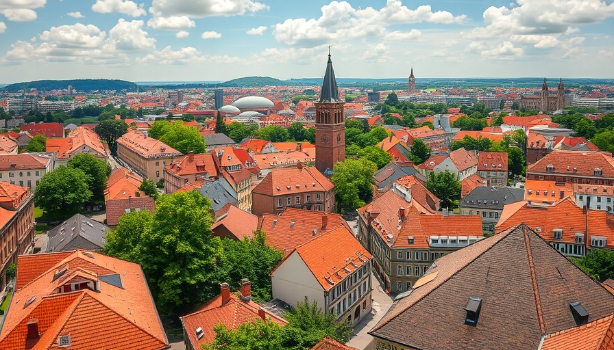 Aerial view of Stuttgart cityscape with vibrant rooftops.