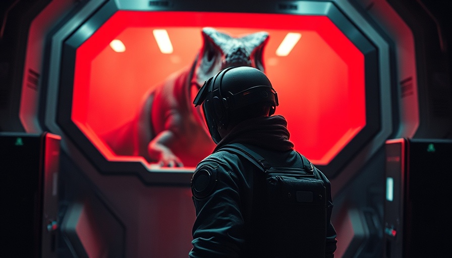 Jurassic World Rebirth review scene showing protective-suited observer with dinosaur
