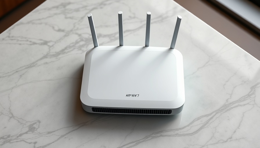 Firewalla AP7 Wi-Fi 7 router on marble surface, sleek design.