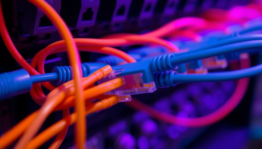 Detailed shot of fiber optics and cable internet connections.