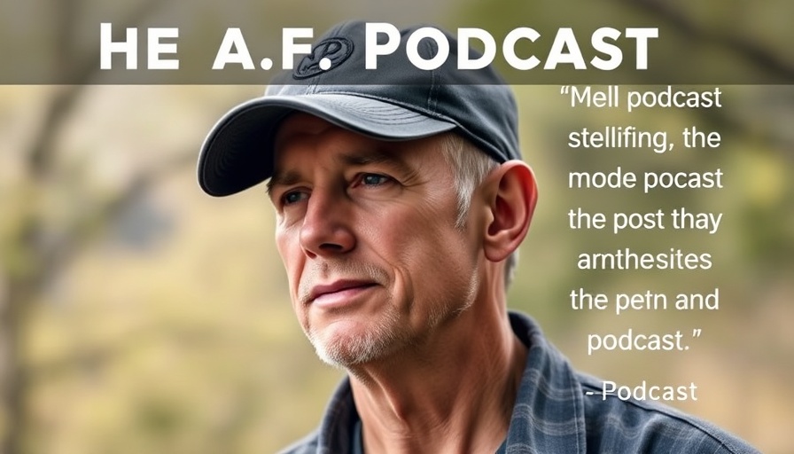 Promotional poster for podcast episode with text overlay and contemplative man outdoors.