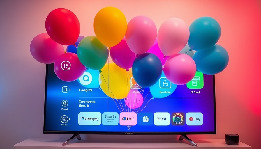 Smart TV with colorful display and tech icons, Wi-Fi concept