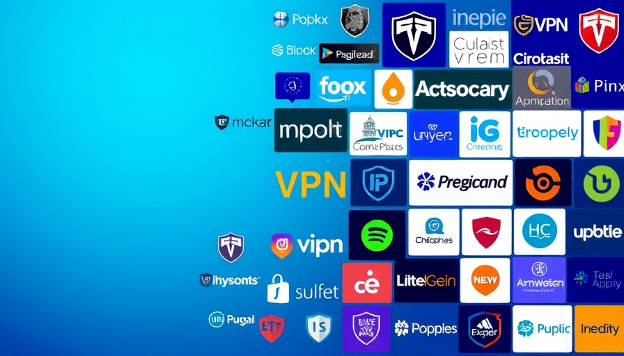 Collage of VPN alternative logos including popular names, digital art style.