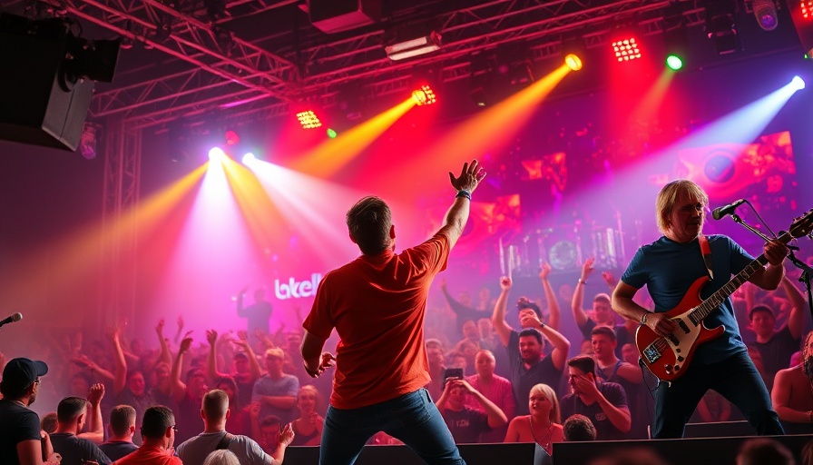 Energetic musical concert performance with vibrant stage lighting.