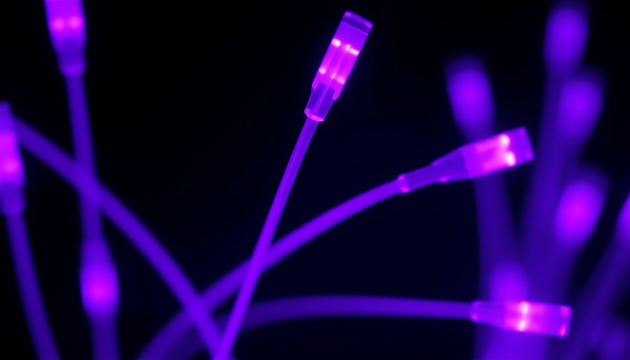Purple fiber optic cables glowing, best fiber internet providers for 2025.