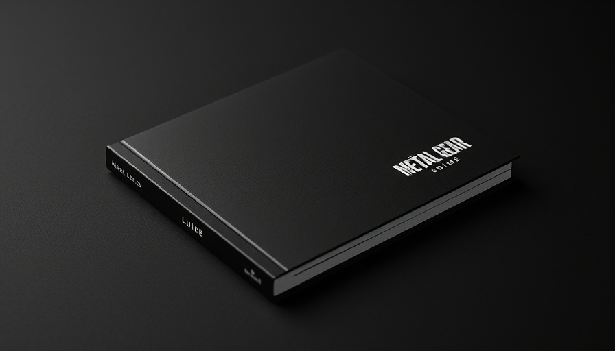 Metal Gear Solid guidebook with minimalistic design on black background.