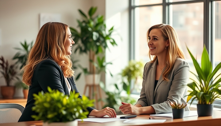 Women discussing employee retention strategies in a bright office.