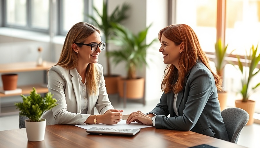 Two women in an office engaged in employee performance coaching.