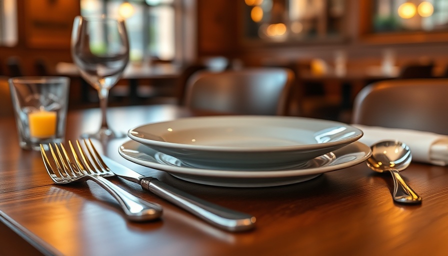 Elegant dining setup with polished silverware on wooden table. HR compliance