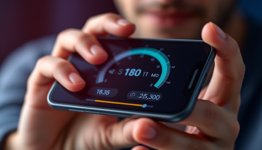 Person checking internet speed on smartphone with speed dials.