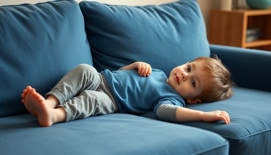 Young child resting at home with soft lighting.