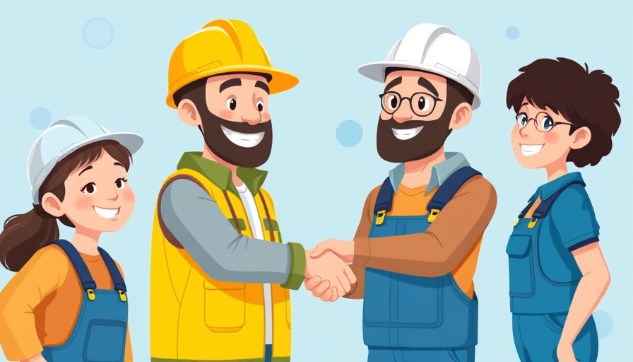 Cartoon illustration of workers shaking hands for worker appreciation technology