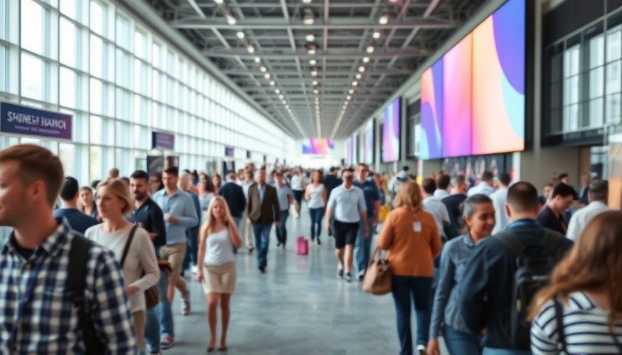 Convention center bustling with people discussing talent management.