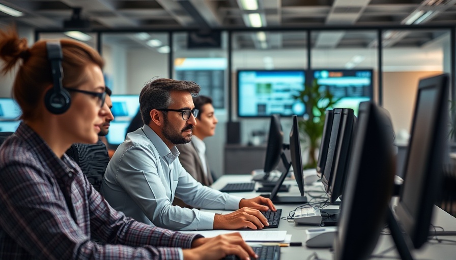Supervisor crisis: Office team discussing urgent computer issues.