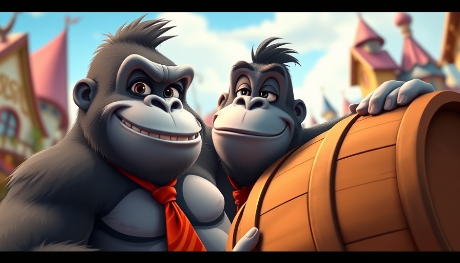 Animated gorilla character in Donkey Kong movie scene.