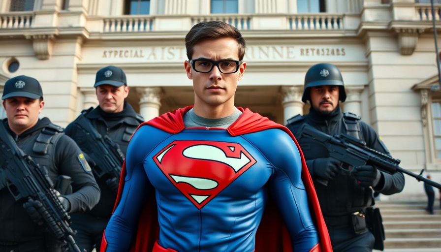 Superhero escorted by guards in a dramatic scene, exploring mediocre screenplay in superhero movies.