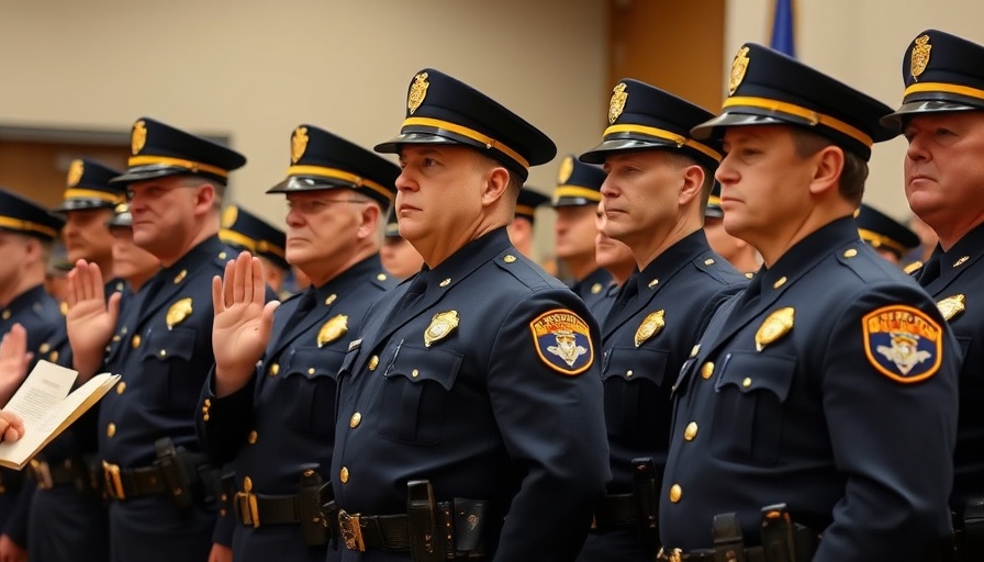 Illinois State Police officers in uniform with Sam Browne belts taking an oath.