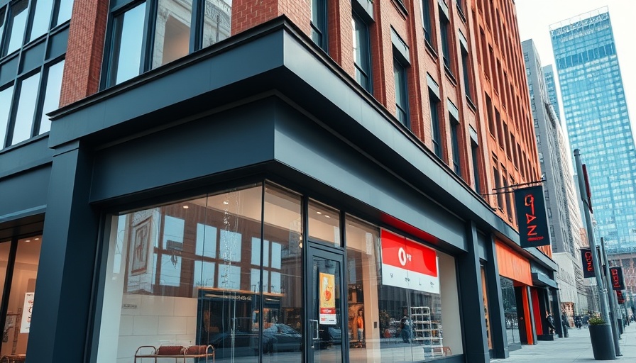 Modern urban store facade reflecting return to office policy concepts