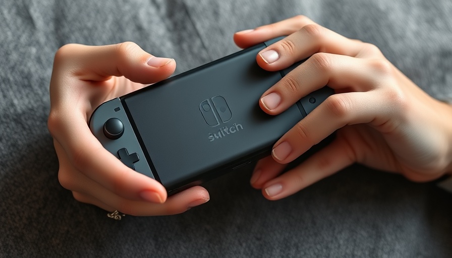 Belkin Charging Case for Switch 2 held on grey fabric background.
