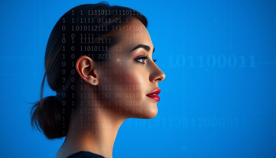 AI coaching benefits depicted through a digital woman with binary code.