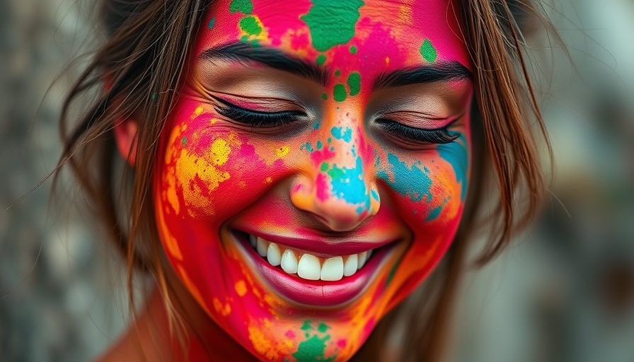 Colorful face with Holi colors, embodying ethnic and cultural inclusion.