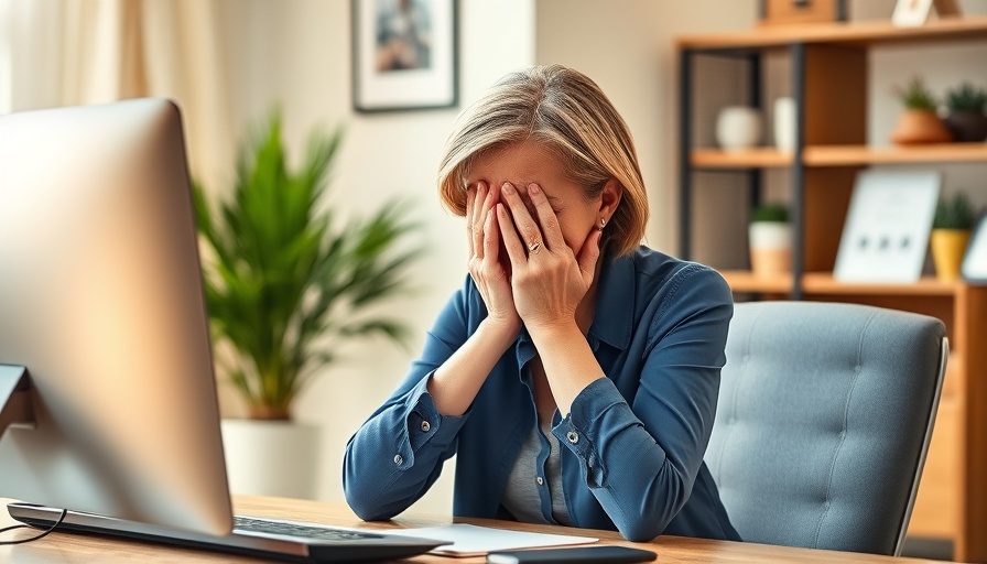 Woman stressed in office, highlighting employer branding challenges.