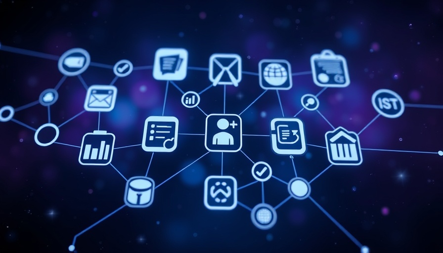 Interconnected digital icons on cosmic background, executive leadership theme.