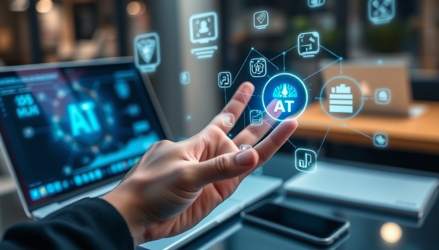 Human hand interacting with AI technology on devices, illustrating human experience in HR and AI.