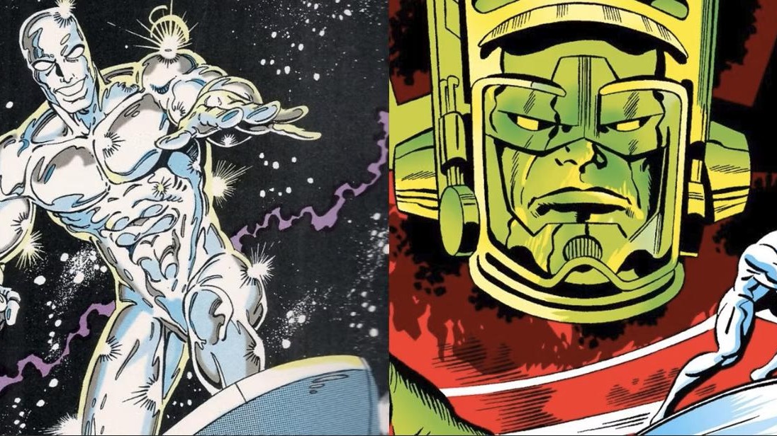 Cartoon superhero characters prepare for battle in vibrant cosmic scene.