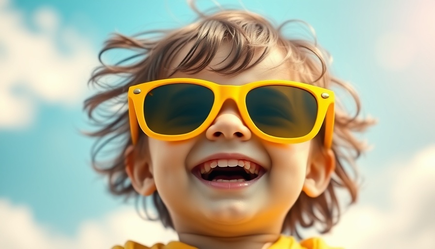 Cheerful child enjoying summer sun with big sunglasses, support for working parents during summer.