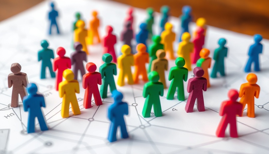 Colorful pawns connected on a map, symbolizing U.S. national security workforce.