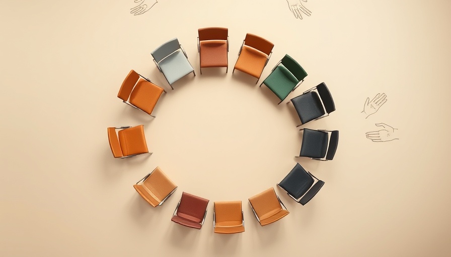 Conceptual art of diverse chairs in a circle symbolizing evolution of DEI.