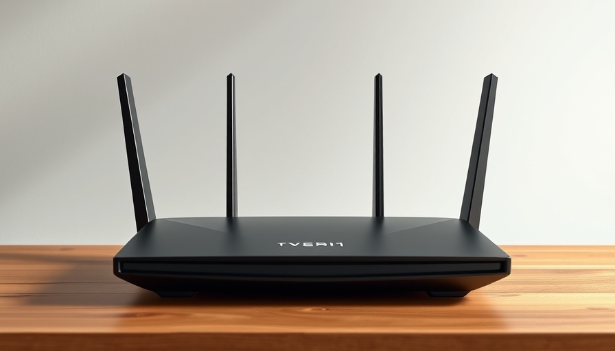 5G NR AX3000 Wi-Fi 6 router with antennas on a wooden table.