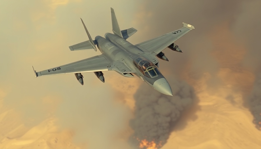 U.S. Navy jet over burning oil field in Gulf War valor scene.