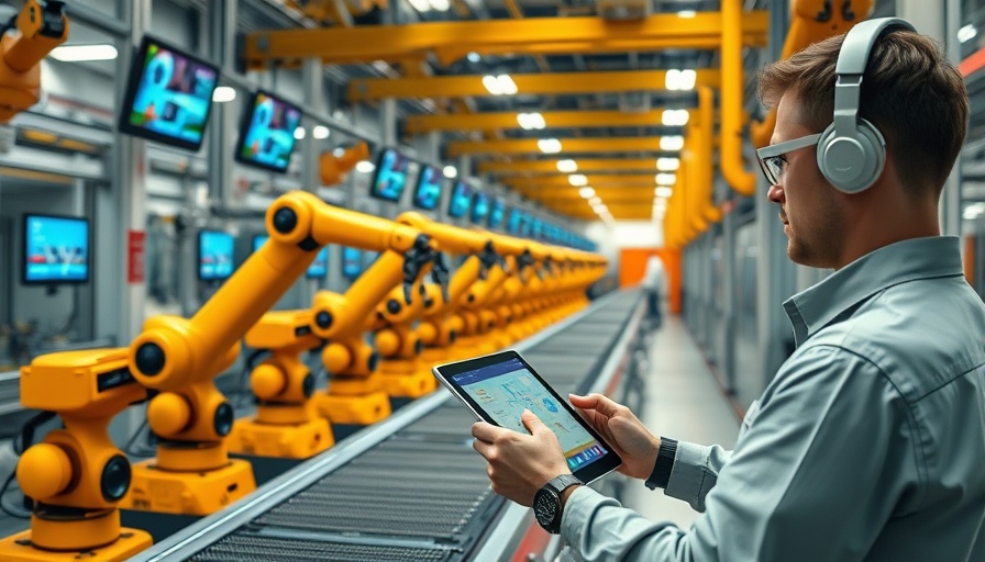 Superworker AI productivity in a futuristic factory with robotic arms.