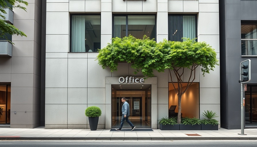 Office building representing workplace sexual harassment lawsuits, street view.