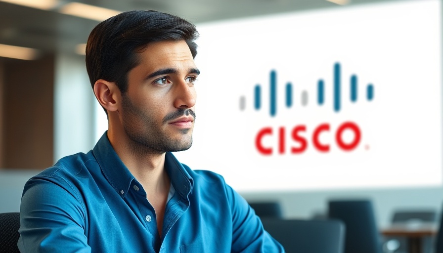 Professional man seated discussing AI Network Operations with Cisco branding.