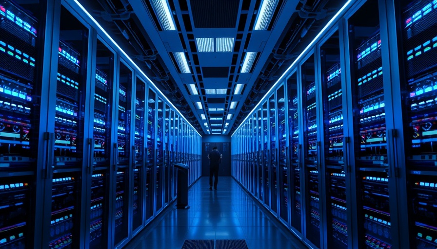 Futuristic server room with vibrant blue lights, ERG news 2025.