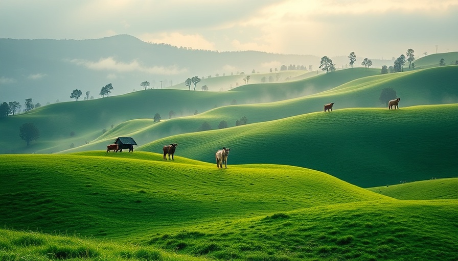 Lush green hills with mist, ideal for environmental policy for farmers.